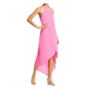 BCBG Maxazria Assymetrical Woven Dress Shocking Pink Medium NWT